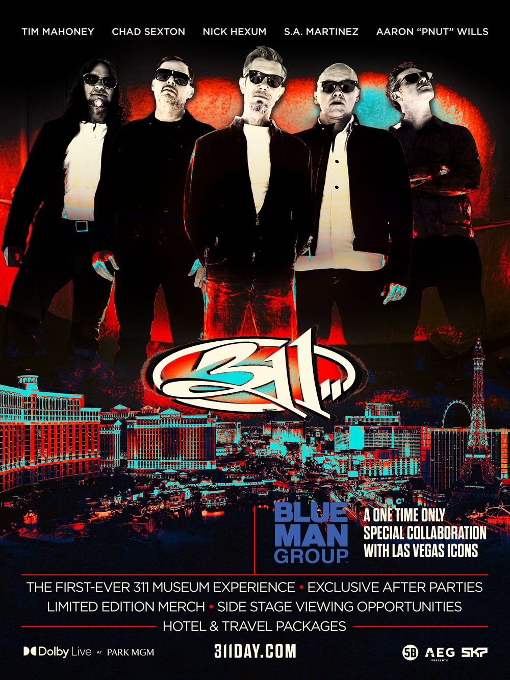 311 Day 2026 artwork announcing March 7-8 at Park MGM in Las Vegas with Blue Man Group collaboration